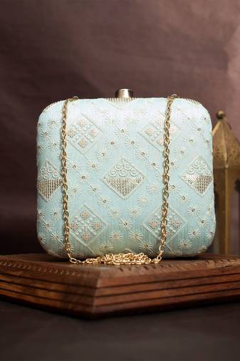   embroidered box clutch bag for women with detachble strap