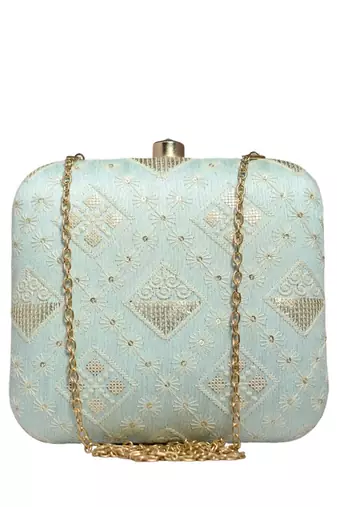   embroidered box clutch bag for women with detachble strap