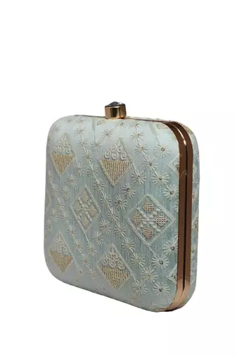   embroidered box clutch bag for women with detachble strap