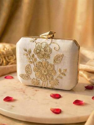   royal pink paisley embroidered clutch bag for women with detachble strap 1