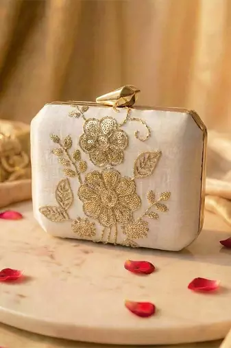   royal pink paisley embroidered clutch bag for women with detachble strap