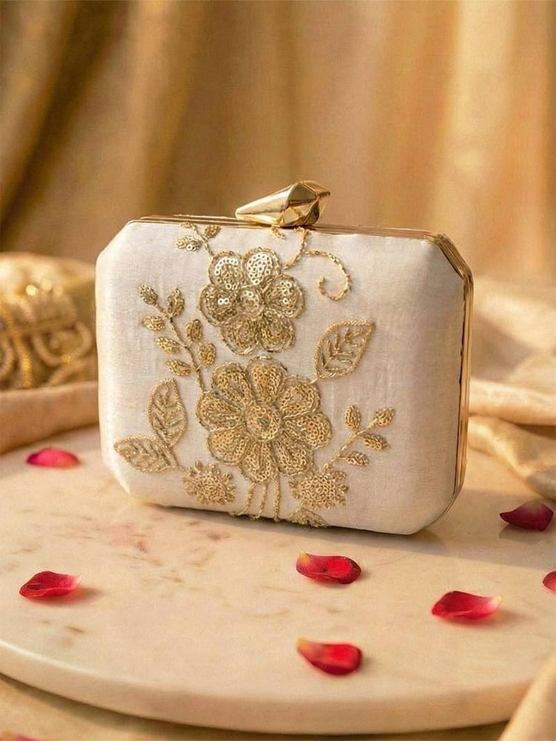   royal pink paisley embroidered clutch bag for women with detachble strap
