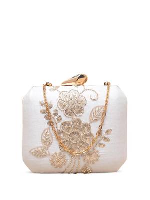   royal pink paisley embroidered clutch bag for women with detachble strap 2