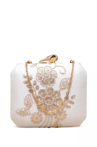   royal pink paisley embroidered clutch bag for women with detachble strap