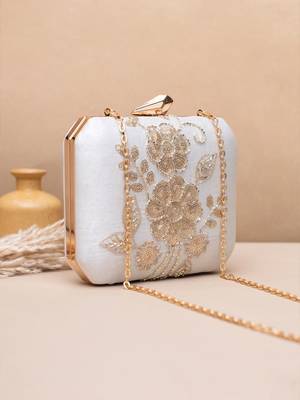   royal pink paisley embroidered clutch bag for women with detachble strap 3