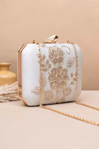   royal pink paisley embroidered clutch bag for women with detachble strap