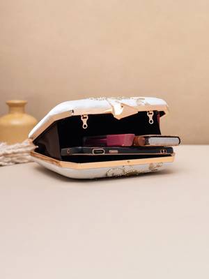   royal pink paisley embroidered clutch bag for women with detachble strap 4