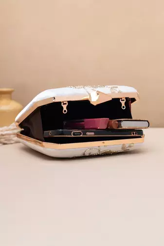   royal pink paisley embroidered clutch bag for women with detachble strap