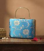   sky blue gold floral embroidered clutch bag for women with detachble strap