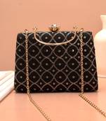   black based silver sequins embroidery clutch bag for women with detachble strap