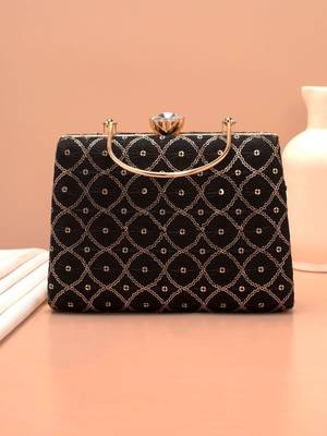  black based silver sequins embroidery clutch bag for women with detachble strap 2