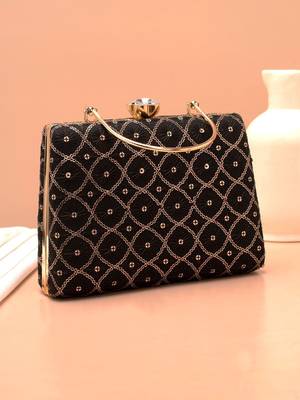   black based silver sequins embroidery clutch bag for women with detachble strap 3