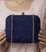   royal blue based sequins embroidery clutch bag for wonen with detachable strap