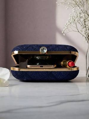   royal blue based sequins embroidery clutch bag for wonen with detachable strap 4