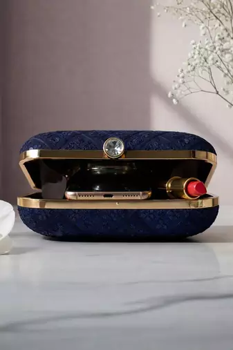   royal blue based sequins embroidery clutch bag for wonen with detachable strap