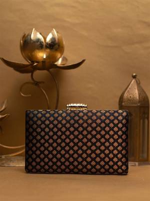   embroidered brocade box clutch bag for women with detachble strap 1