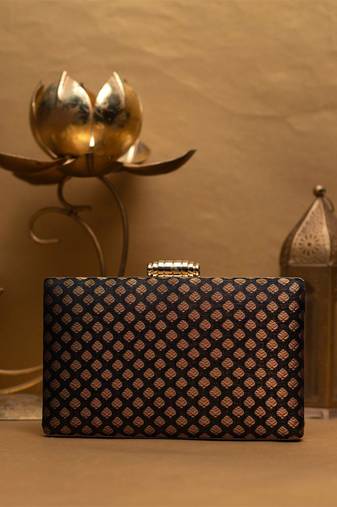   embroidered brocade box clutch bag for women with detachble strap