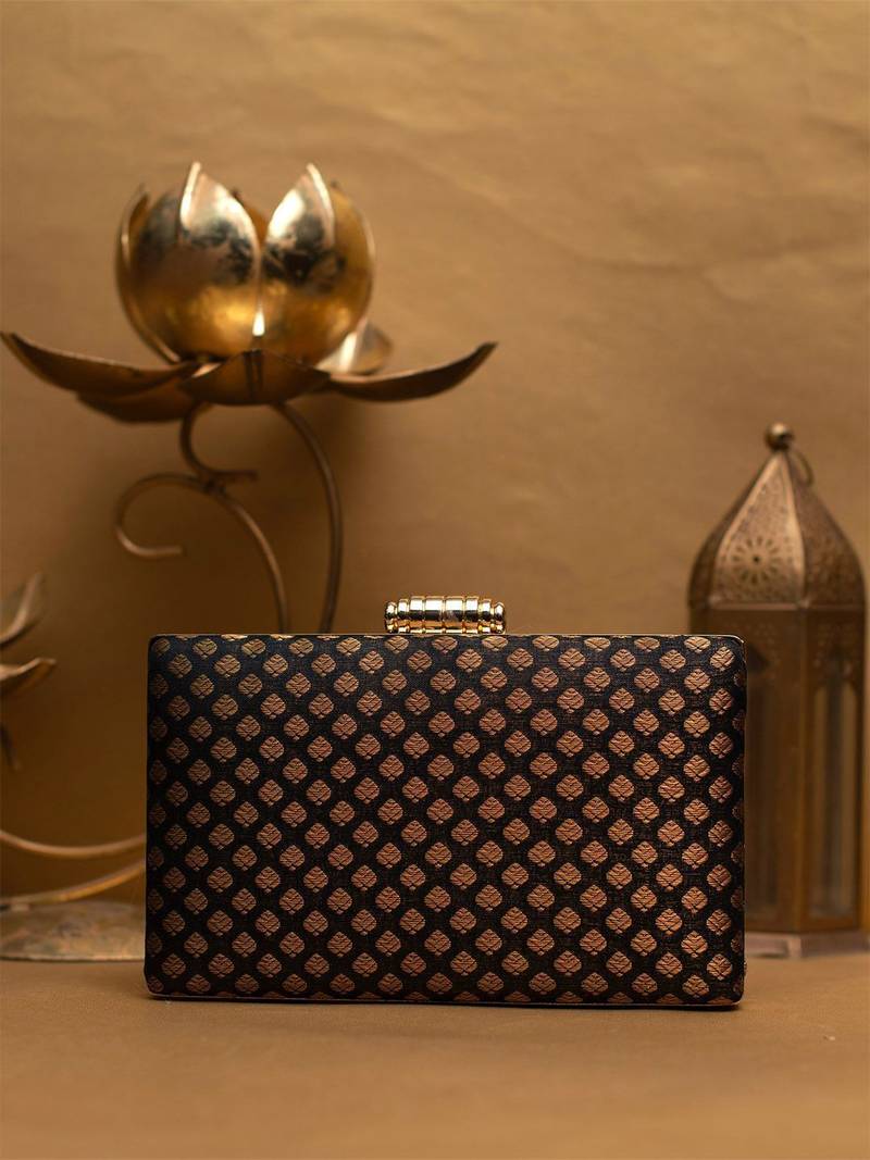   embroidered brocade box clutch bag for women with detachble strap