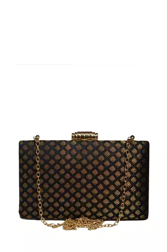   embroidered brocade box clutch bag for women with detachble strap