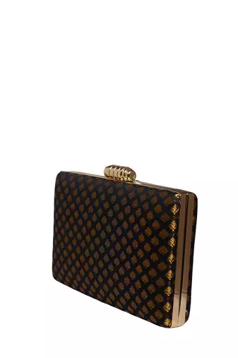   embroidered brocade box clutch bag for women with detachble strap
