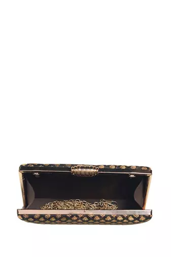   embroidered brocade box clutch bag for women with detachble strap