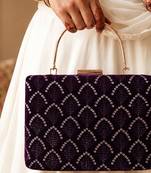 purple based sequins pattern embroidery clutch bag for women with detachble strap