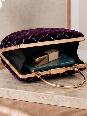 purple based sequins pattern embroidery clutch bag for women with detachble strap 4
