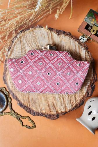   women pink & white embroidered box clutch bag for women with detachble strap