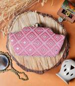   women pink & white embroidered box clutch bag for women with detachble strap