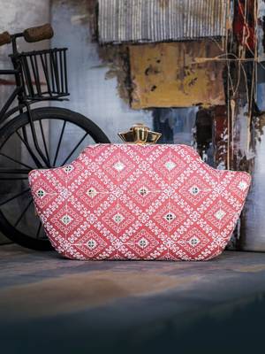   women pink & white embroidered box clutch bag for women with detachble strap 2