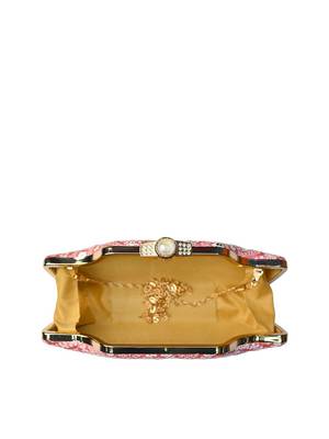   women pink & white embroidered box clutch bag for women with detachble strap 4