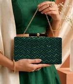   green designer embroidred clutch bag for women with detachble strap