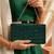   green designer embroidred clutch bag for women with detachble strap