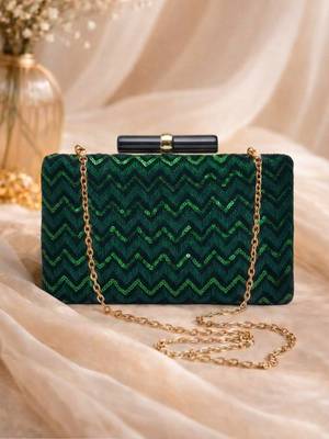   green designer embroidred clutch bag for women with detachble strap 2