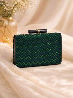   green designer embroidred clutch bag for women with detachble strap 3