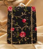   black based pink floral embroidery clutch bag for women