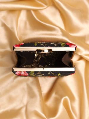   black based pink floral embroidery clutch bag for women 4