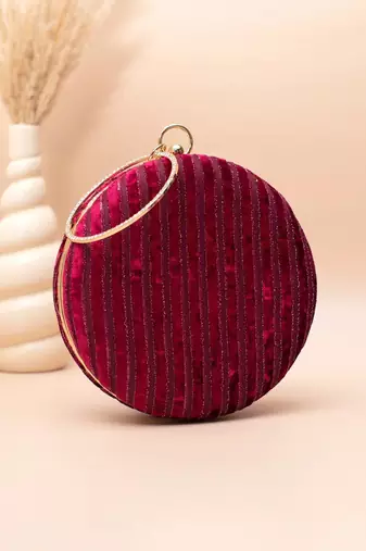  crimson luxe velvet stripe embroidery clutch bag for women with detachble strap