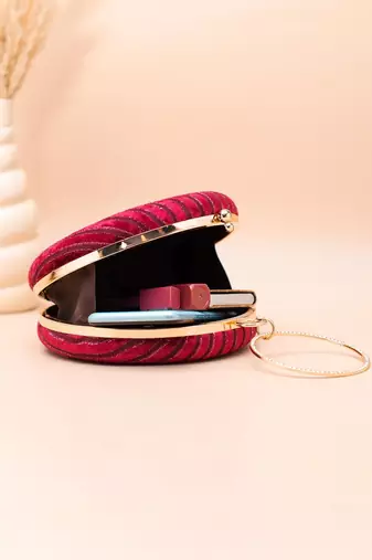   crimson luxe velvet stripe embroidery clutch bag for women with detachble strap