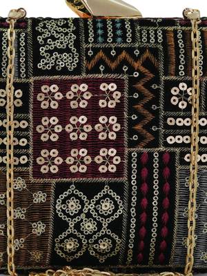   black based sequins and threadwork embroidery clutch bag for women 3