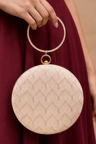   ivory based minimal embroidery clutch bag for women with detachble strap