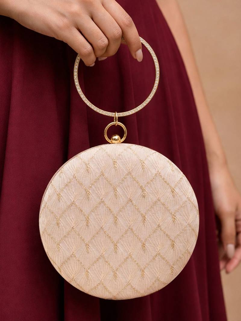   ivory based minimal embroidery clutch bag for women with detachble strap