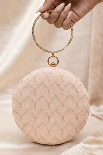   ivory based minimal embroidery clutch bag for women with detachble strap