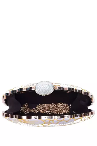 white based yellow thread embroidery party clutch bag for women with detachble strap
