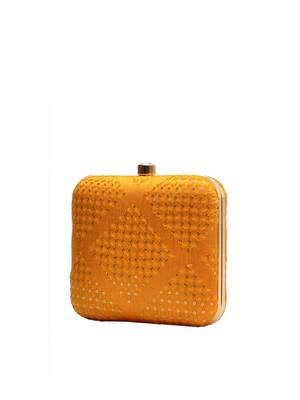   yellow embroidered box clutch bag for women with detachble strap 3