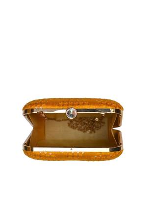   yellow embroidered box clutch bag for women with detachble strap 4