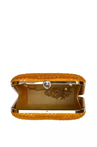   yellow embroidered box clutch bag for women with detachble strap