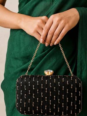   black based sequins embroidery fabric clutch bag for women with detachable chain strap 1