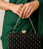   black based sequins embroidery fabric clutch bag for women with detachable chain strap