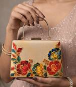   printed gold floral clutch bag for women with detachable strap